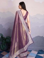 Light Plum Gold Infused Twill Net Saree